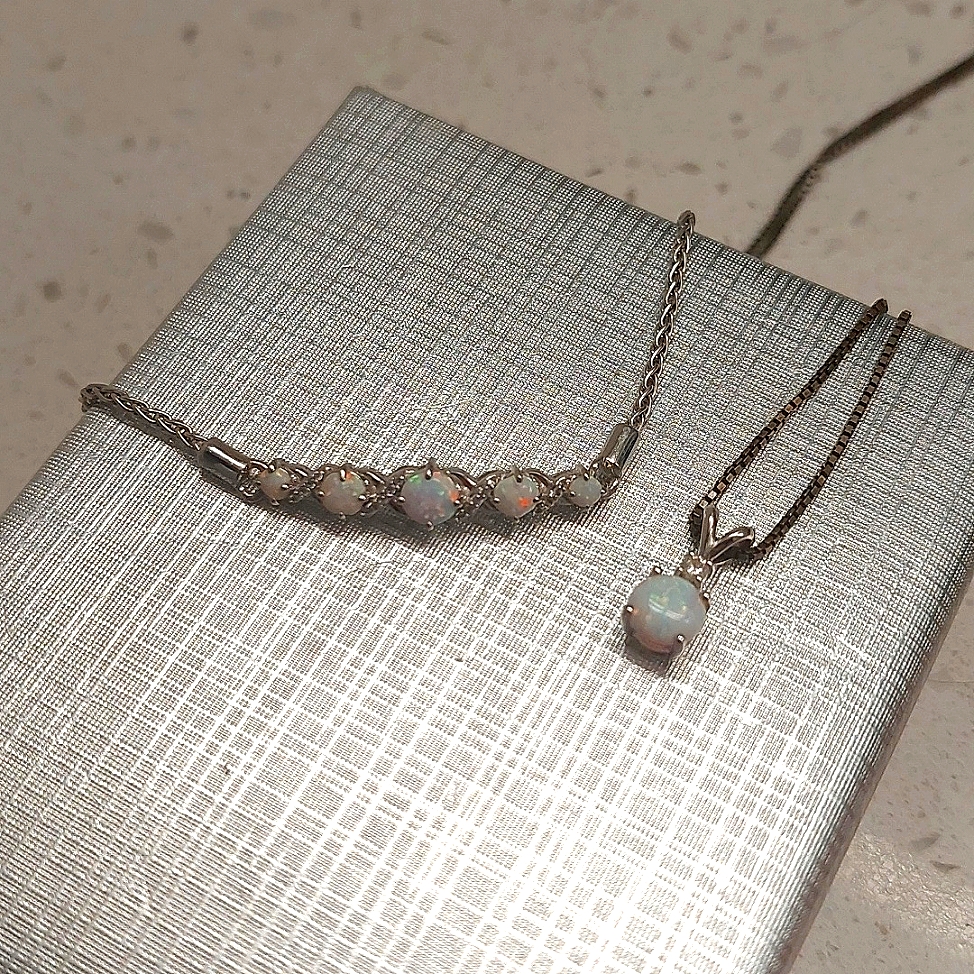 Kay Jewlers Necklace & Bracelet Set. Sterling Silver And Opal Pieces.